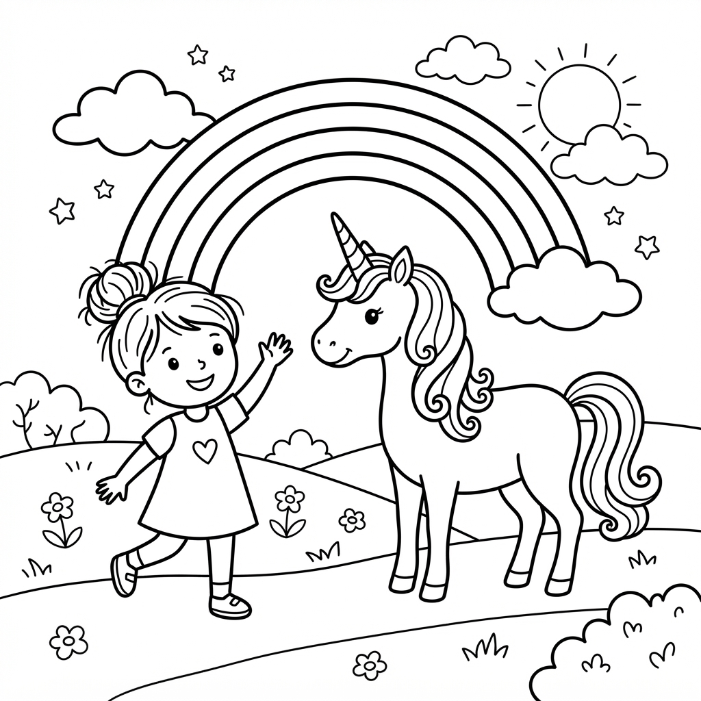 Preview of The Missing Rainbow Unicorn Coloring Page