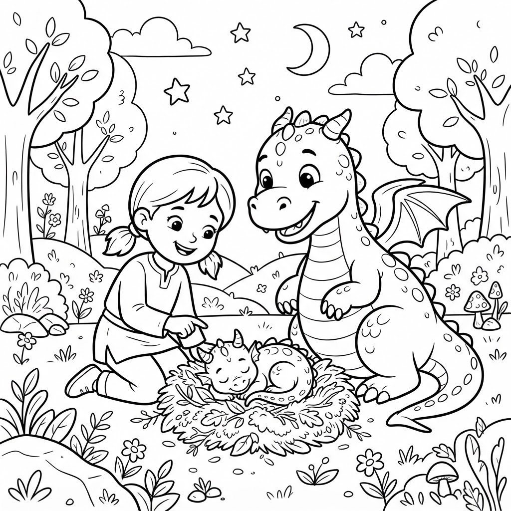 Preview of Victoria and Atlas Find a Baby Dragon Coloring Page