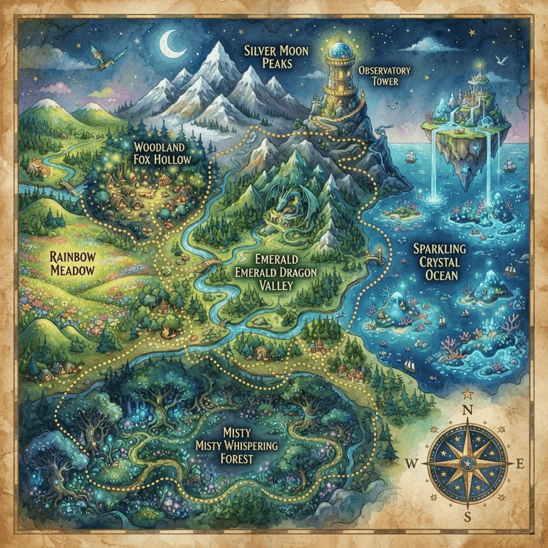 An illustrated map of the Victoria & Atlas world